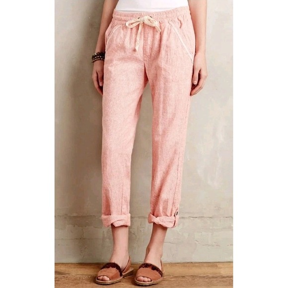 Anthropologie Pants - Anthropologie Hei Hei Pants Crop Pockets Pull On Women's Sz XS Pink Coral Linen